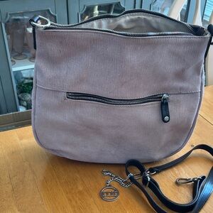 Chic blush pink Italian leather Shoulder Bag with Black Accents